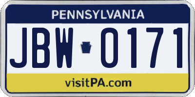 PA license plate JBW0171