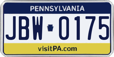 PA license plate JBW0175