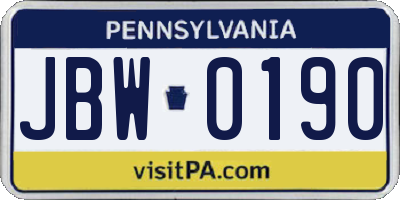 PA license plate JBW0190