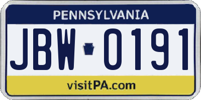 PA license plate JBW0191