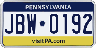 PA license plate JBW0192