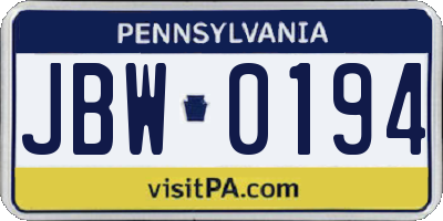 PA license plate JBW0194