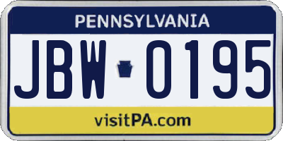 PA license plate JBW0195