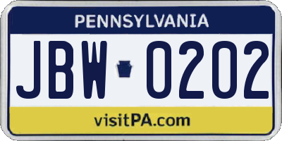 PA license plate JBW0202