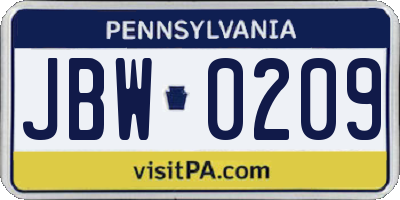 PA license plate JBW0209
