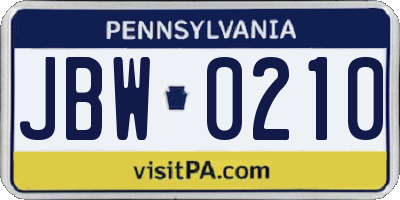 PA license plate JBW0210