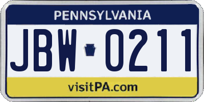 PA license plate JBW0211