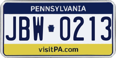 PA license plate JBW0213
