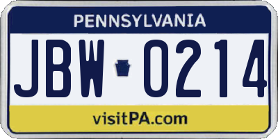 PA license plate JBW0214