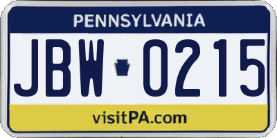 PA license plate JBW0215