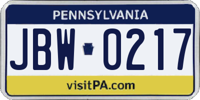 PA license plate JBW0217