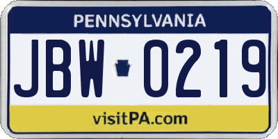 PA license plate JBW0219