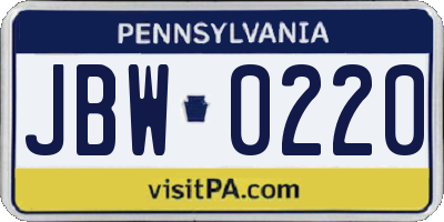 PA license plate JBW0220