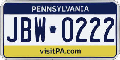 PA license plate JBW0222