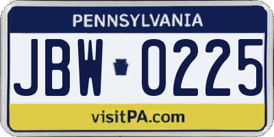 PA license plate JBW0225