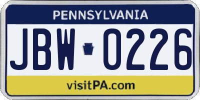 PA license plate JBW0226