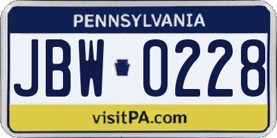 PA license plate JBW0228