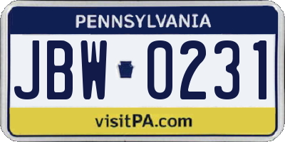 PA license plate JBW0231