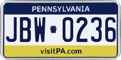 PA license plate JBW0236