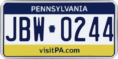 PA license plate JBW0244