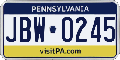 PA license plate JBW0245