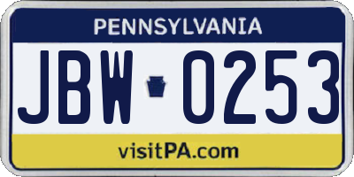 PA license plate JBW0253