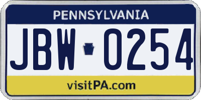 PA license plate JBW0254