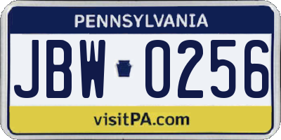 PA license plate JBW0256