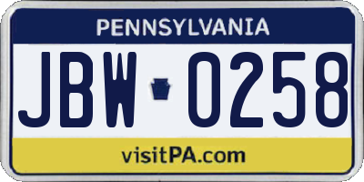 PA license plate JBW0258