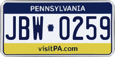 PA license plate JBW0259