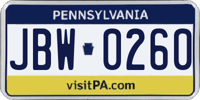 PA license plate JBW0260