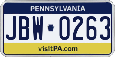 PA license plate JBW0263