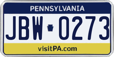 PA license plate JBW0273