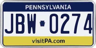 PA license plate JBW0274