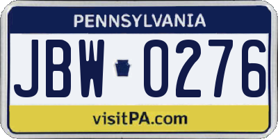 PA license plate JBW0276