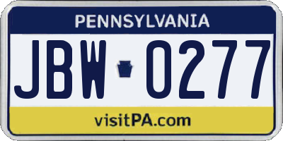 PA license plate JBW0277