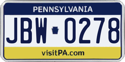 PA license plate JBW0278