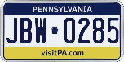 PA license plate JBW0285