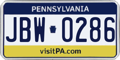 PA license plate JBW0286