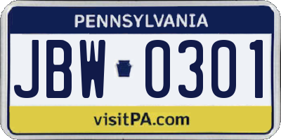 PA license plate JBW0301