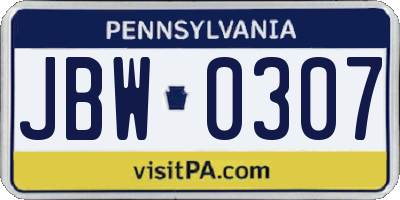 PA license plate JBW0307
