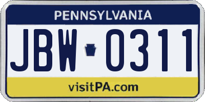 PA license plate JBW0311
