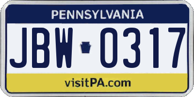 PA license plate JBW0317