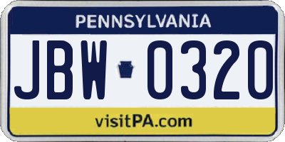 PA license plate JBW0320