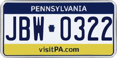 PA license plate JBW0322