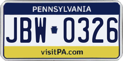 PA license plate JBW0326