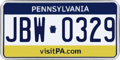 PA license plate JBW0329