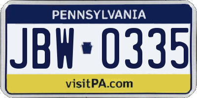PA license plate JBW0335