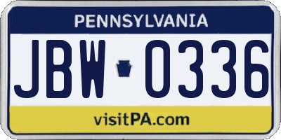 PA license plate JBW0336