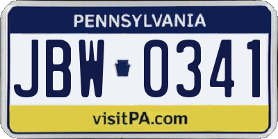 PA license plate JBW0341